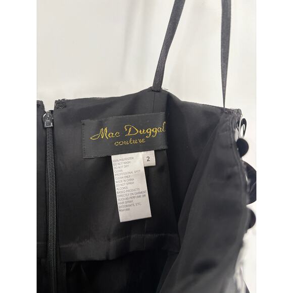 MAC DUGGAL Dress Size 2 Evening Gown Sequin Black Mini Ruffle Pleated Strapless - Picture 2 of 6